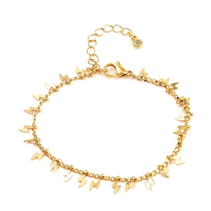 Lightning Bolt Brass Charm Bracelets, with Curb Chains and Cubic Zirconia