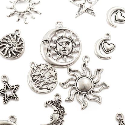 96Pcs Moon & Sun & Geometry Tibetan Style Alloy Pendants, Celestial Pendants