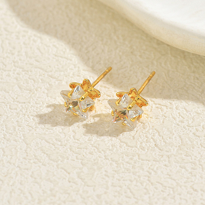 Серьги-гвоздики со звездами из латуни, со стразами