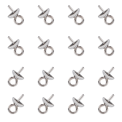 304 Stainless Steel Cup Pearl Peg Bails Pin Pendants, For Half Drilled Beads