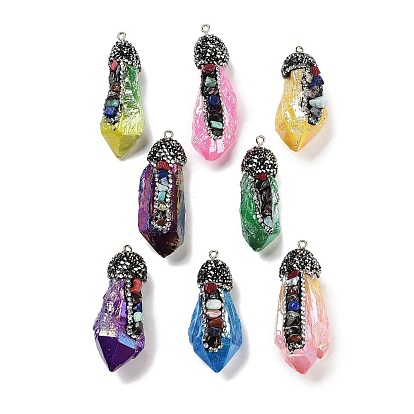 Гальванические большие подвески из необработанного натурального кварца с кристаллами, Подвески в виде самородков чакры, окрашенные распылением, с фурнитурой из железных стразов