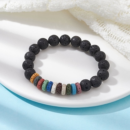 Dyed Natural Lava Rock Beaded Stretch Bracelets for Kid