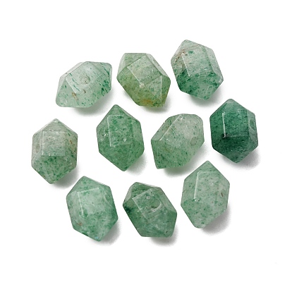 Натуральные зеленые клубничные кварцевые бусины, граненые, двухконусные