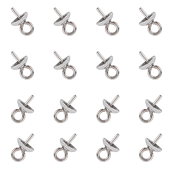 304 Stainless Steel Cup Pearl Peg Bails Pin Pendants, For Half Drilled Beads