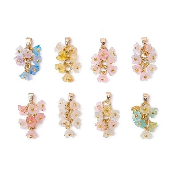 8шт. цветочные акриловые подвески, с латунной привязкой на поруки, матовые