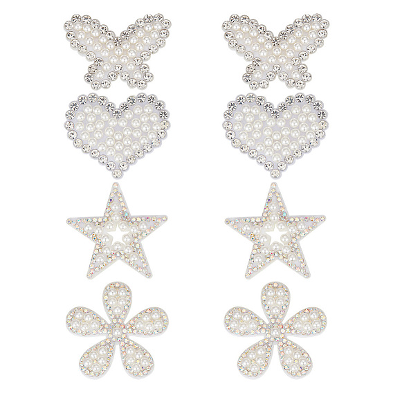 8шт 4 стили аппликации из нетканого материала в виде звезд/цветов/сердец/бабочек, Пластиковые аксессуары для украшений из искусственного жемчуга и стразов