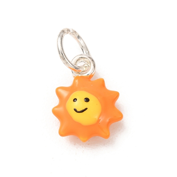 Brass Enamel Pendants, Sun Charms, Platinum