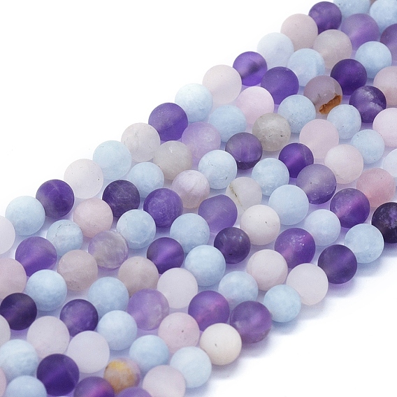 Natural Rose Quartz & Amethyst & Aquamarine Beads Strands, Frosted, Round