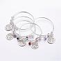 Brass Expandable Bangles, Gemstone, with Tibetan Style Tree of Life Pendants