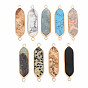 Natural Mixed Stone Connector Charms, with Light Gold Plated Brass Loops, Oval