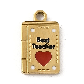 День учителя 304 эмалированные подвески из нержавеющей стали, ионное покрытие (ip), прямоугольник со словом лучший учитель и сердцем