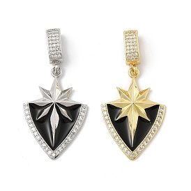 Brass Micro Pave Cubic Zirconia Pendants, with Enamel, Triangle with Star Charms