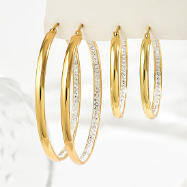 Elegant Stainless Steel Rhinestone Circle Hoop Earrings for Women, Simple and Luxurious