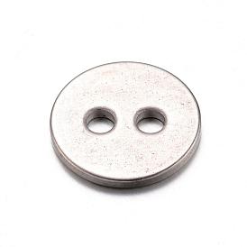 201 boutons en acier inoxydable, 2-trou, plat rond, 12x1mm, Trou: 2mm
