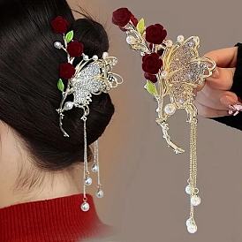 Metal Rhinestone Claw Hair Clips, Hair Accessories for Women & Girls, Butterfly & Rose