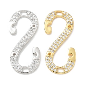 Rack Plating Brass Micro Pave Cubic Zirconia Pendants, Long-Lasting Plated, Lead Free & Cadmium Free, Letter S Charms