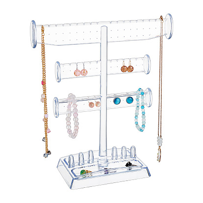 3-уровневые Т-образные пластиковые ювелирные башни для сережек и колец