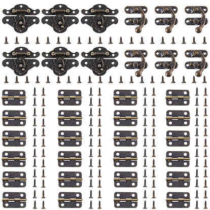 12 pièces de fermoirs de boîte en fer et bois, avec 24 pièces de charnières en fer et 160 pièces de vis en fer