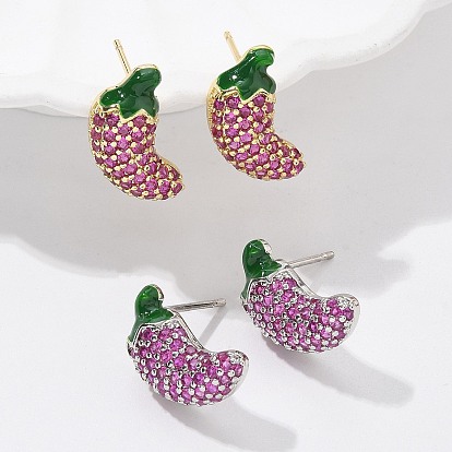 Серьги-гвоздики из латуни с микропаве из кубического циркония, с эмалью, стойки покрытие, долговечный, без свинца и без кадмия