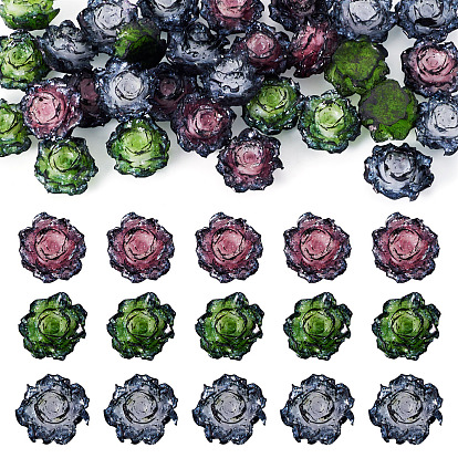 30 piezas 3 colores cabujones de flores de rosa de resina, con polvo del brillo