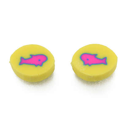 Handmade Polymer Clay Beads, Oval with Fish