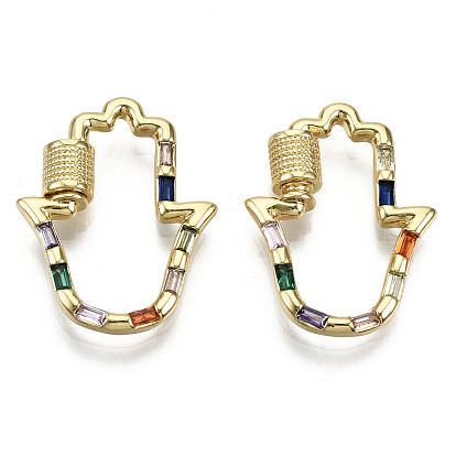 Латунные микропаве, кубический цирконий, винт, карабин, подвески с замком, для изготовления ожерелий, без никеля , hamsa рука / рука fatima / рука miriam, красочный