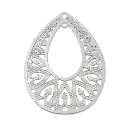 304 Stainless Steel Connector Charms, Teardrop Links, Etched Metal Embellishments