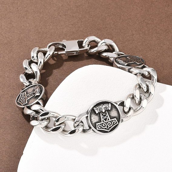 304 браслеты из нержавеющей стали с плоским круглым звеном и молотом Тора в форме мьёльнира, кубинские браслеты с цепочкой ссылок