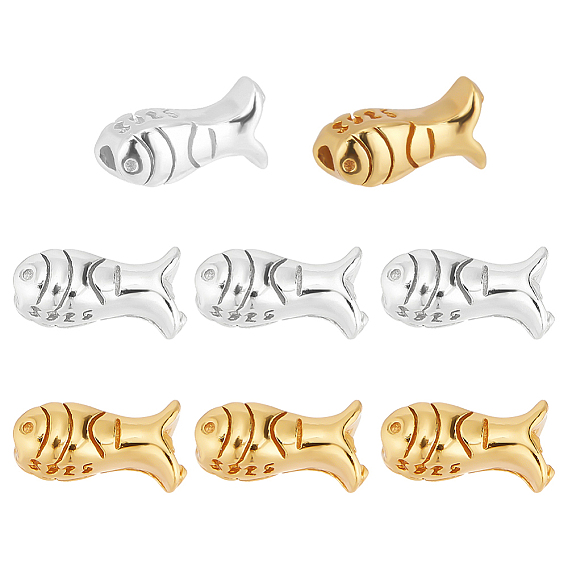 8шт. 2 цвета 925 бусины из стерлингового серебра, рыба, с печатью 925