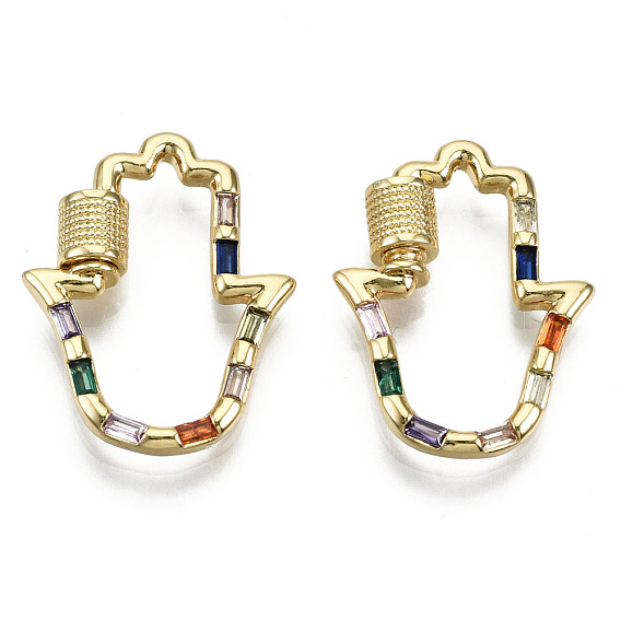 Латунные микропаве, кубический цирконий, винт, карабин, подвески с замком, для изготовления ожерелий, без никеля , hamsa рука / рука fatima / рука miriam, красочный