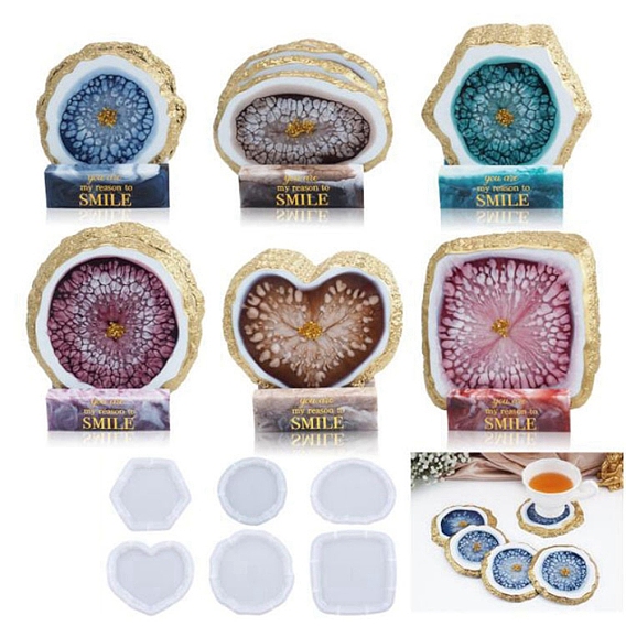 Diy нерегулярные подставки силиконовые формы, формы для ковриков для чашек, формы для литья смолы, сердце/плоский круглый/квадрат