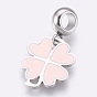 304 Stainless Steel European Dangle Charms, Large Hole Pendants, with Enamel, Clover