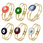 Rack Plating Brass Enamel Evil Eye Hollow Bangles for Women, Golden, Long-Lasting Plated, Lead Free & Cadmium Free