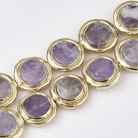 Natürlichen Amethyst Perlen, Rand aus Polymerton galvanisieren, Flachrund