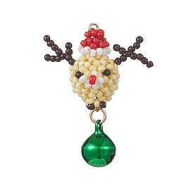 Рождественские подвески из стеклянного бисера в виде оленей, с латунным колокольчиком и 304 открытыми соединительными кольцами из нержавеющей стали