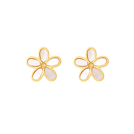 304 Stainless Steel Ear Studs, Shell Flower Stud Earrings for Women