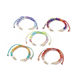 Bracelets tressés en cordon de polyester de couleur dégradée, pour la fabrication de bracelets à maillons réglables, avec perles de culture d'eau douce naturelles et perles de laiton