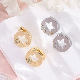 Серьги-кольца из латуни с прозрачным кубическим цирконием, звезда