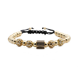 Sparkling Hexagonal Beaded Bracelet with Adjustable Weave and Micro Paved Zirconia Balls - European and American Style Jewelry