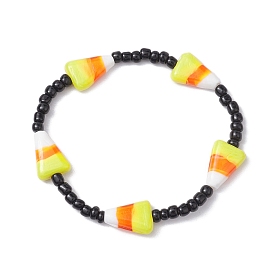 Bracelets extensibles en perles de maïs et de graines noires, faits à la main, pour Halloween, pour femmes et hommes
