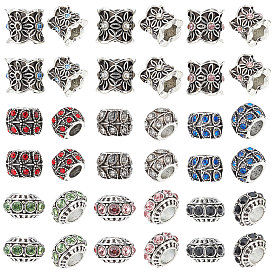 54Pcs 9 Styles Alloy European Dangle Charms, with Crystal Rhinestone and Enamel, Large Hole Pendants
