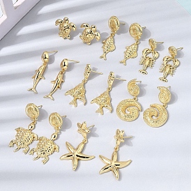 Латунь болтаться серьги, без кадмия и без свинца, реальный 18 k позолоченный, стойки покрытие, долговечный, морская тема