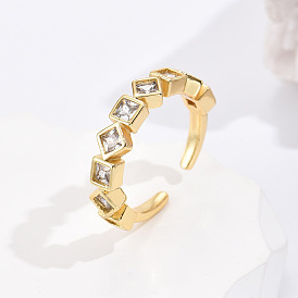 Minimalist Geometric Gold-Plated Copper Ring with Micro Inlaid Zircon for Women