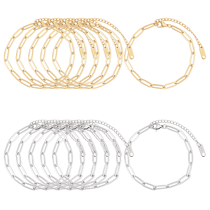 16Pcs 2 Colors 304 Stainless Steel Paperclip Chains Bracelets for Women
