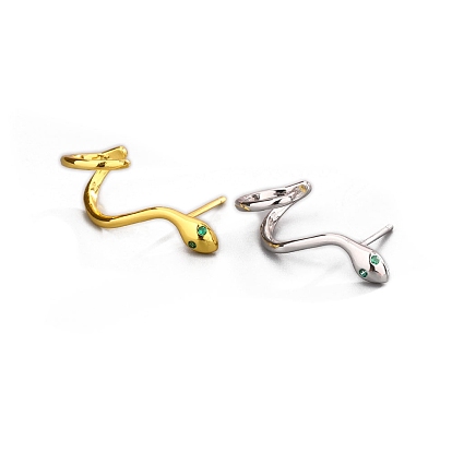 Серьги-гвоздики из латуни с микропаве из кубического циркония для женщин, змея