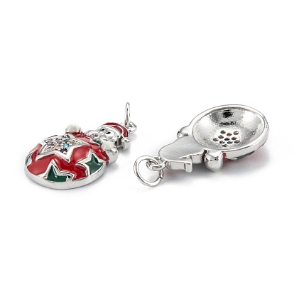 Christmas Themed Brass Micro Pave Cubic Zirconia Pendants, with Enamel and Jump Ring, Long-Lasting Plated, Santa Claus