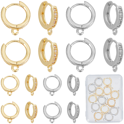 20Pcs 2 Colors Brass Huggie Hoop Earring Findings, with Clear Cubic Zirconia, Lead Free & Cadmium Free, with Loop