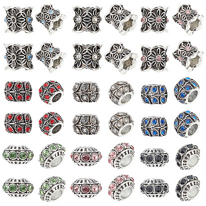 54Pcs 9 Styles Alloy European Dangle Charms, with Crystal Rhinestone and Enamel, Large Hole Pendants