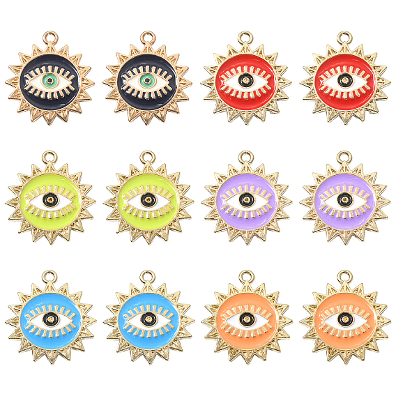 30 шт 6 цвета сплава эмалевые подвески, золотой свет, солнце с рисунком сглаза