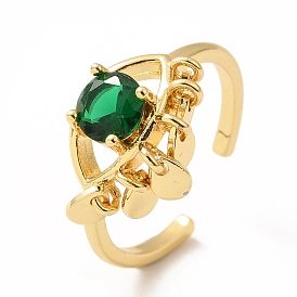 Cubic Zirconia Evil Eye with Teardrop Charm Open Cuff Ring, Real 18K Gold Plated Brass Chunky Ring for Women, Lead Free & Cadmium Free